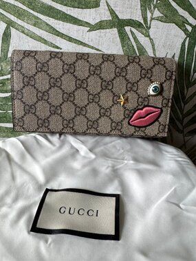 Gucci GG Supreme Embellished Continental Wallet with Appliqués